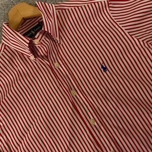 POLO RALPH LAUREN Striped Shirt Medium Red White Short Sleeve Button-Down